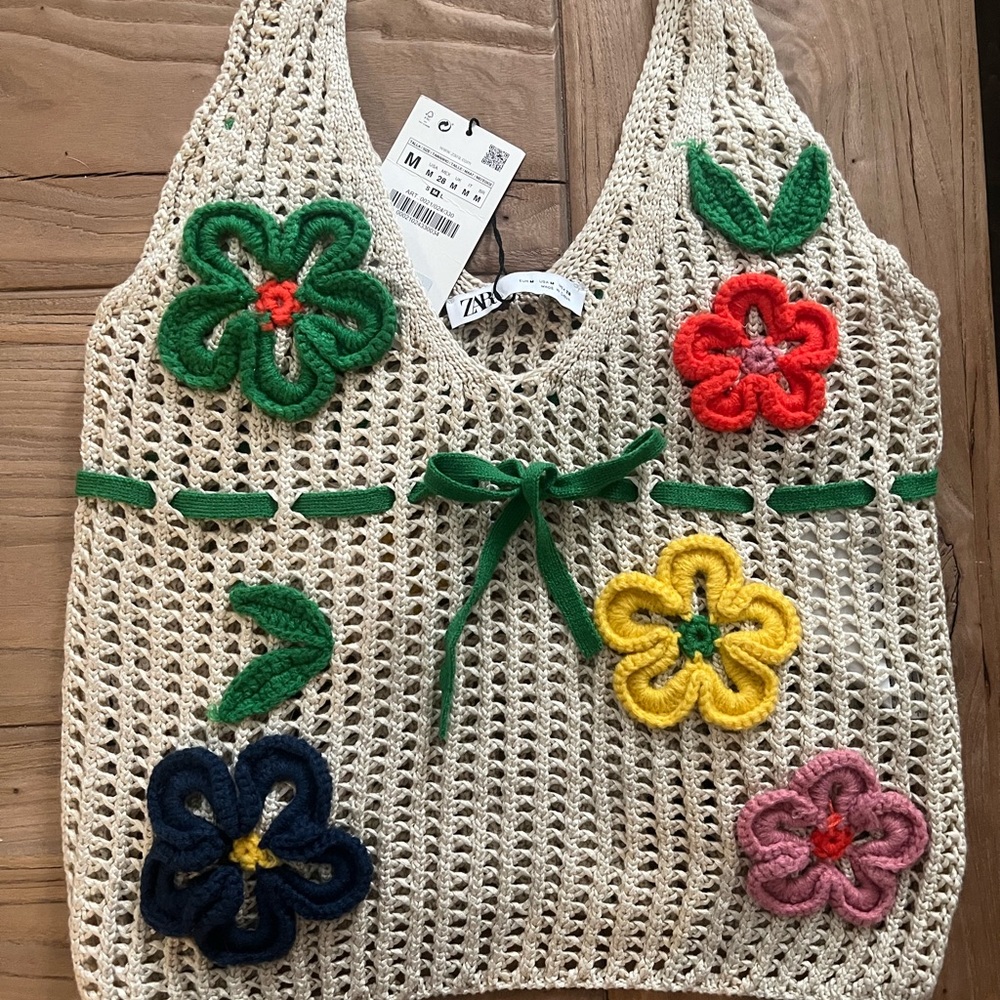 ZARA FLORAL CROCHET TOP